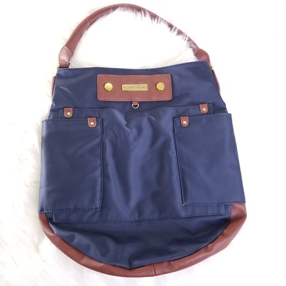 Adrienne Vittadini Handbags - Adrienne Vittadini Navy Blue Nylon Handbag Brown